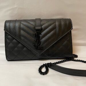 St Laurent Envelope Triquilt Small YSL Shoulder Bag in Grained Leather